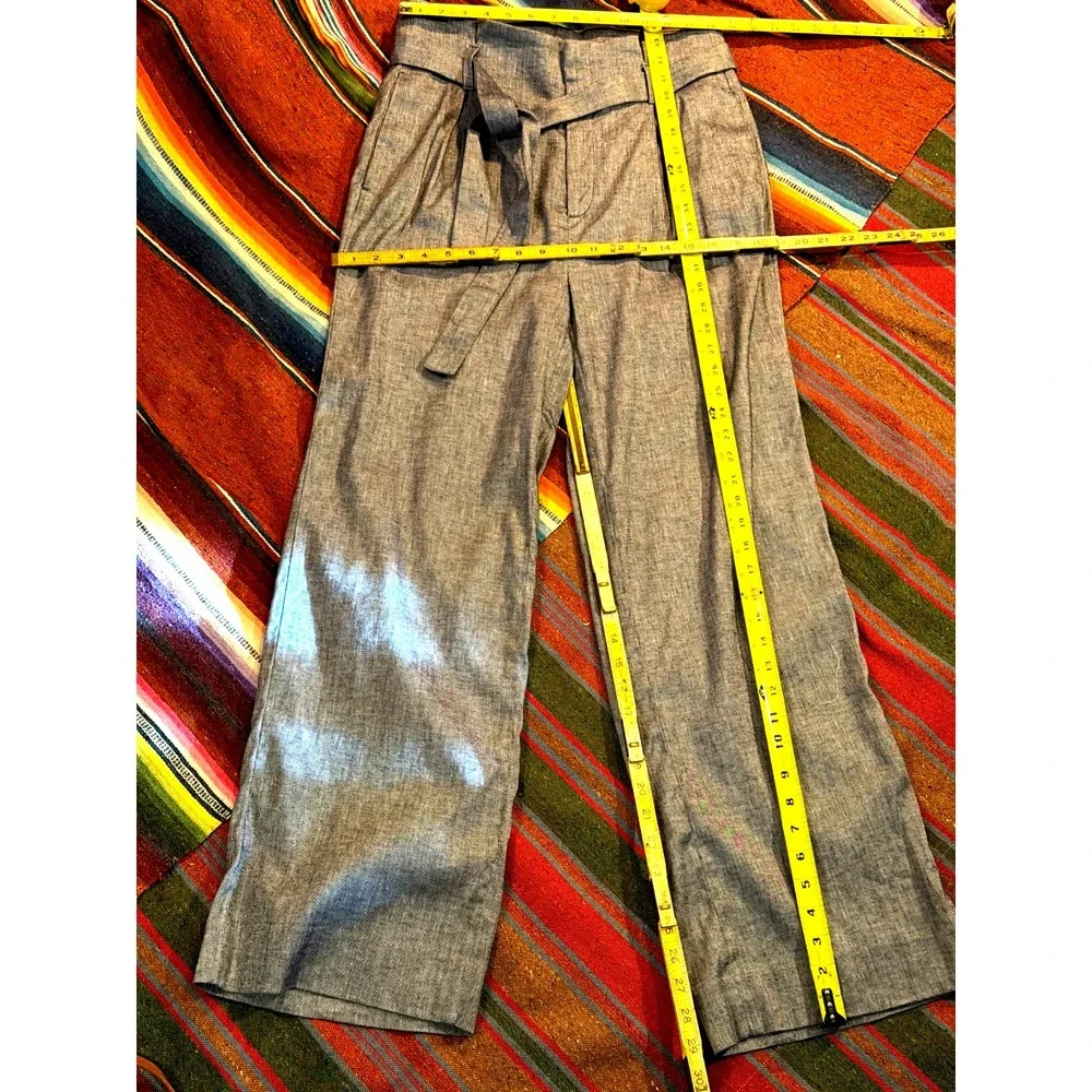 Banana Republic Pants Womens 8 Gray Black Linen Paperbag Belted Twill Wide Leg